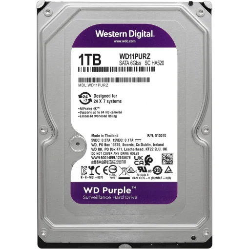 Cod. D:469 Disco Duro WD Purple™ 1TB / 3.5&quot; / 5400RPM / 64MB Caché / SATA 6Gb/s / Para Video Vigilancia