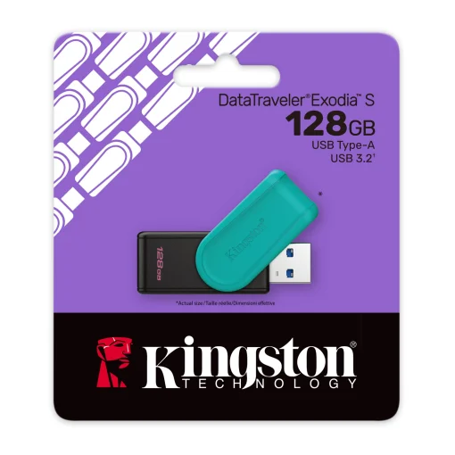 Cod. A:262  Flash Memory Kingston DataTraveler® Exodia S 128GB / USB-A (3.2 Gen1) / tapón giratorio turquesa