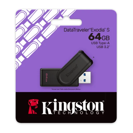 Cod. A:261 Flash Memory Kingston DataTraveler&reg; Exodia S 64GB / USB-A (3.2 Gen1) / tap&oacute;n giratorio black