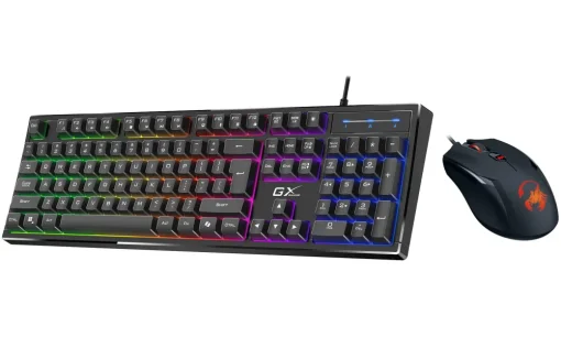 Cod. G:277 Kit Genius Scorpion KM-GX6 / Teclado + Mouse / USB / Teclas tipo mecánico / Tecla AI Copilot / iluminación RGB 7 colores / 19 Anti-Ghosting / Diseño resistente a derrames / 1200-3600DPI / Español