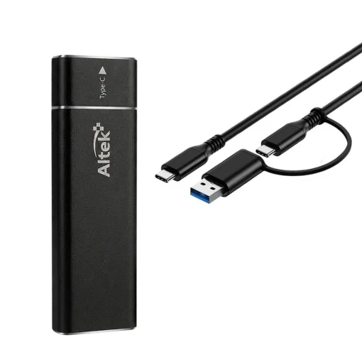 Cod. 044 Capsula Altek P/SSD M.2 NVMe Externo / 10Gbps / Plug and Play / USB-C 3.1 + adaptador USB-A / Aluminio Negro