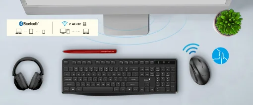 Cod. GE:268 Mouse Genius Vertical Wireless Ergo 8350S / Bluetooth + 2.4G / Ergonómico, Silencioso, Copilot AI / 2400DPI / 6 botones / Dark Grey