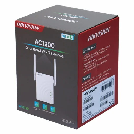 Cod. 101 Extensor Repetidor Wi-Fi 5 AC1200 HIKVISION WRE12C / 1200Mbps (5GHz@867 Mbps, 2.4GHz@300 Mbps) / 1*RJ45 / 2 Antenas (3dBi) 