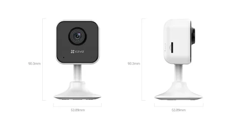 Cod. 274 Mini Cámara Smart Wi-Fi EZVIZ H1c Full HD 2MP, 1080p / Detector de movimiento y humanos con Visión nocturna hasta 10mt. / Audio bidireccional / almacenamiento microSD (hasta 512GB) / USB- tipo-C / base magnética / compatible: Alexa y google home