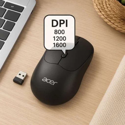 Cod. 296 Mouse Inal&aacute;mbrico ACER OMR268 BK / Dual (2.4G &amp; Bluetooth&reg; 5.2) / 1600 DPI / 4 botones / Dise&ntilde;o Ergon&oacute;mico / Bat. Recargable (500mAh)
