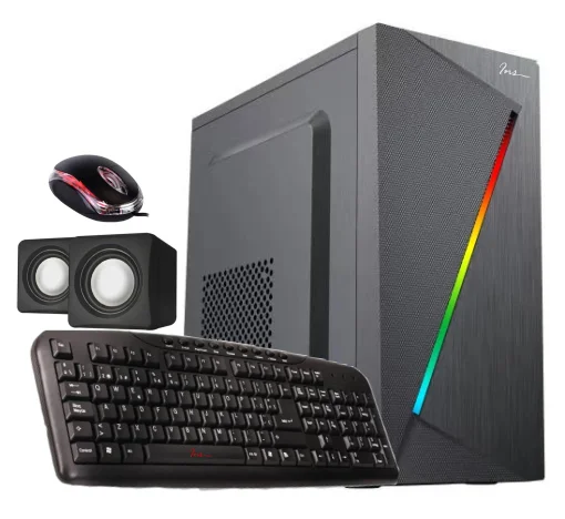 Cod. 342 Combo case INS CA-054 Black / 1*USB3.0 + 2*USB 2.0 / panel frontal tira LED RGB (14 modos) / ATX / Teclado multimedia USB / Parlantes / Mouse USB / Fuente 950W