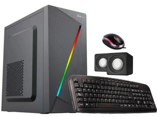 Cod. 342 Combo case INS CA-054 Black / 1*USB3.0 + 2*USB 2.0 / panel frontal tira LED RGB (14 modos) / ATX / Teclado multimedia USB / Parlantes / Mouse USB / Fuente 950W