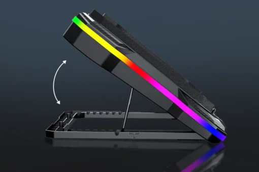 Cod. 470 Base de Enfriamiento P/Laptop MARVO Atlas 43 RGB (10 modos) / hasta 19&quot; / velocidades ajustables (300-2200 RPM) 89CFM, pantalla LED / 7 niveles ángulos / 2*P/USB /  Soporte P/Celular