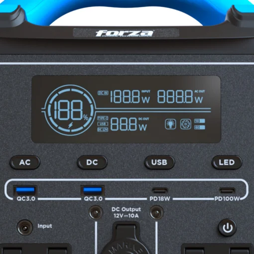 Cod. 211 Estación de energía portátil FORZA Titan FPP-T700 / batería LiMnFePO4 551.25 Wh / 700 W (AC 110V*2, USB-A QC/3.0*2, USB-C 18W*1, USB-C PD 100W*1, DC 12V*2, DC CAR 12V/10A*1) / 3000 ciclos al 80%+ / carga rápida 1.5 Hr.