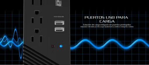 Cod. 024 Regulador autom&aacute;tico voltaje Forza FVR-1011USB / 1000VA/500W / 4 Tomas NEMA 5-15P + 2 puertos USB de carga