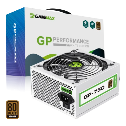 Cod. 150 Fuente de Poder GAMEMAX GP-750 WH/ Alta eficiencia 80 Plus Bronze / 750 Watts / 14CM Ventilador Bajo Ruido/ ATX /PC
