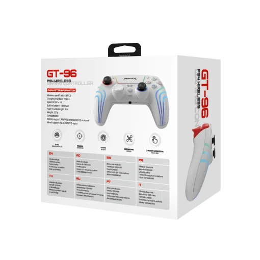 Cod. 073  Control de juegos Monka Contra GT-96 Wireless / BT 5.3 / Batería 1000mAh (10 horas) / vibración dual / Iluminación RGB / Panel táctil / puerto de audio 3,5mm / Compatible: PS4/PS3/Switch/Android/IOS13
