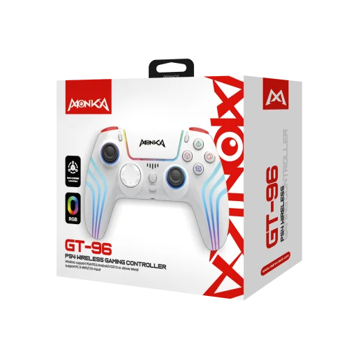 Cod. 073  Control de juegos Monka Contra GT-96 Wireless / BT 5.3 / Batería 1000mAh (10 horas) / vibración dual / Iluminación RGB / Panel táctil / puerto de audio 3,5mm / Compatible: PS4/PS3/Switch/Android/IOS13