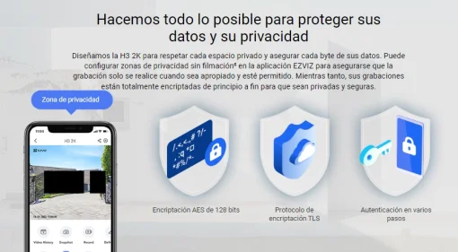 Cod. AE:205 Cámara exterior Wi-Fi EZVIZ H3 - 3MP resolución 2K / Visión Nocturna a Color / Detección de personas/ vehículos (tecnología de IA) / Defensa activa (sirena y luz estroboscópica) / Audio bidireccional / almacenamiento microSD (hasta 256GB) / Pr