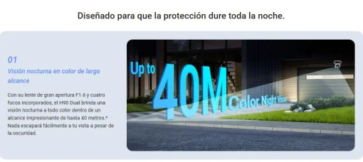Cod. 747 Cámara Smart ext. EZVIZ H90 Dual (2K+ &amp; 2K+) / lentes Rotaciones duales / Control un toque / Vista Nocturna Color (40m)/ 2*modos patrulla / Detección humana/vehículo IA / Co-detección Seg. automát. / Defensa activa / Audio bidireccional / spt. Mi