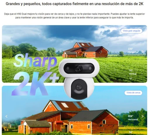 Cod. 747 Cámara Smart ext. EZVIZ H90 Dual (2K+ &amp; 2K+) / lentes Rotaciones duales / Control un toque / Vista Nocturna Color (40m)/ 2*modos patrulla / Detección humana/vehículo IA / Co-detección Seg. automát. / Defensa activa / Audio bidireccional / spt. Mi