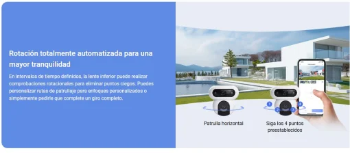 Cod. 747 Cámara Smart ext. EZVIZ H90 Dual (2K+ &amp; 2K+) / lentes Rotaciones duales / Control un toque / Vista Nocturna Color (40m)/ 2*modos patrulla / Detección humana/vehículo IA / Co-detección Seg. automát. / Defensa activa / Audio bidireccional / spt. Mi