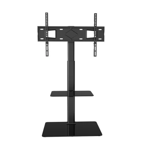 Cod. 1158 Soporte de piso para TV FSH12-D (PCT03) / 32"- 70" Max. 40Kg. (88lbs) / Base de Vidrio Templado / Ajustable Altura, Giratorio / hasta 600x400mm (Vesa) / negro