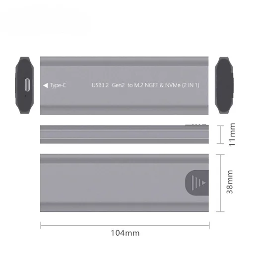 Cod. 042 Capsula P/SSD M.2 Dual (NVMe y M.2 SATA) / 10Gbps / USB 3.2 Gen2 / Compatible: Windows, MacOS, Linux / aluminio