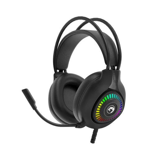 Cod. 090 Headphone Stereo MARVO H8325 Negro / Micrófono omnidireccional / RGB estática / 1*jack 3.5mm + adaptador 2*jack (Compatible: PS4/PS5/XBOX ONE/PC/Móvil), USB(iluminación) / Cable 2.0 m