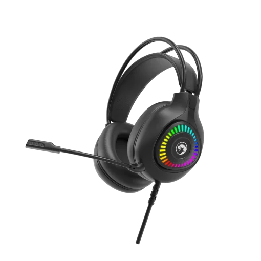 Cod. 090 Headphone Stereo MARVO H8325 Negro / Micrófono omnidireccional / RGB estática / 1*jack 3.5mm + adaptador 2*jack (Compatible: PS4/PS5/XBOX ONE/PC/Móvil), USB(iluminación) / Cable 2.0 m