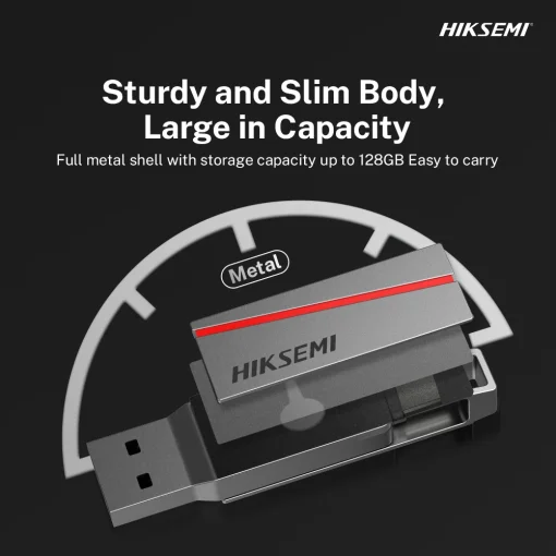 Cod. 255 Flash Memory HIKSEMI DUAL Slim E307C 256GB / USB 3.2 Tipo-A y USB Tipo-C High Speed OTG / Metálico