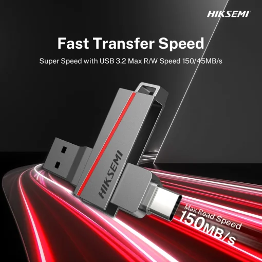 Cod. 255 Flash Memory HIKSEMI DUAL Slim E307C 256GB / USB 3.2 Tipo-A y USB Tipo-C High Speed OTG / Metálico