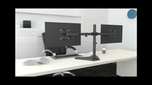 Cod. 175 Soporte con base para 2 Monitores KLIPXTREME KPM-311 de 13 a 32" / rotaci&oacute;n de 360&deg; / Inclinaci&oacute;n movimiento completo 90&deg; / Compatible VESA: 75x75 y 100x100 / black