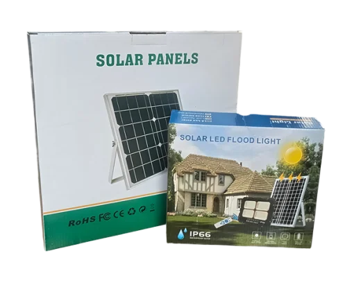 Cod. 1025 Reflector LED + panel Solar P/exterior TD-003 / 100W / Batería Integrada / IP66 / Incl.: control remoto encendido/apagado Automatico