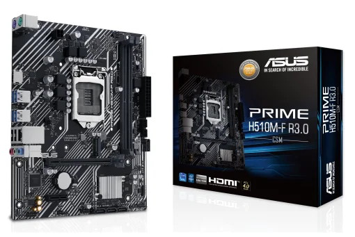 Cod. 145 Mainboard ASUS PRIME H510M-F R3.0 / 11a. &amp; 10a. Gen. / Socket LGA1200 / 2 DDR4 (64GB) / 1*M.2, 4*Sata 6 Gbps / HDMI&trade; 2.1 / 4*USB-A (5 Gbps), 2*USB-A 2.0 / 1*PCIe&nbsp;4.0/3.0 x16 / 1GbE LAN