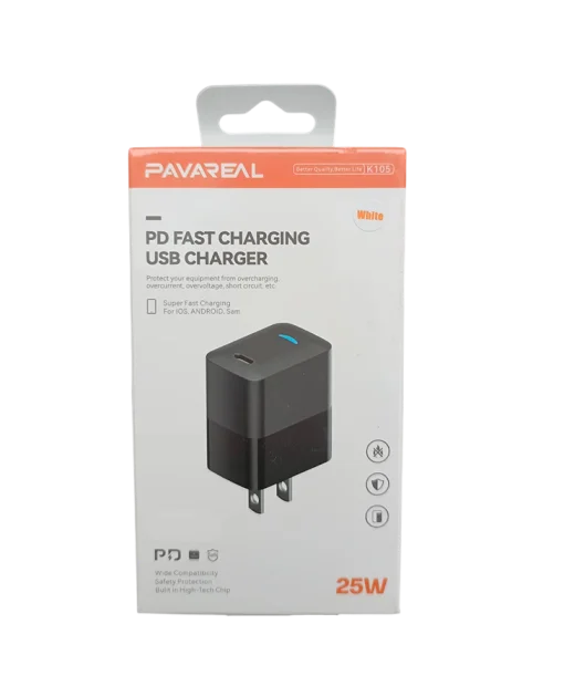 Cod. 266 Cargador de pared Pavareal K105 PD 25W (Carga r&aacute;pida) / 1*Puerto USB-C DC 5V/3A
