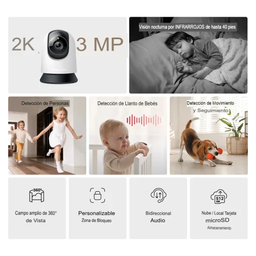 Cod. 399 C&aacute;mara Smart Mercusys MC210 360&ordm; 2K 3MP / Detecci&oacute;n y seguimiento de movimiento / vista nocturna hasta 12&nbsp;m / Audio bidireccional / zona de privacidad / Soporta MicroSD (hasta 512GB) / compatible con Asist. Google y Amazon Alexa.