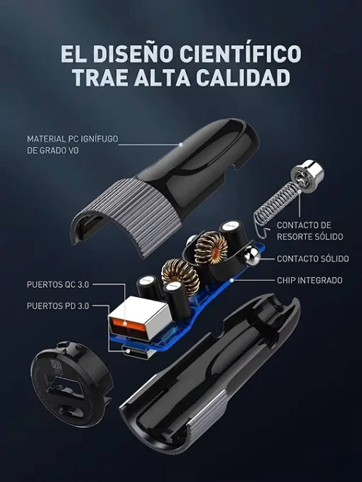 Cod. 279 Cargador P/Auto LDNIO C510Q 38W (Carga r&aacute;pida) / 2*Puertos PD + QC 3.0 ( USB-C+USB-A) / Incl. Cable USB-C, 1 m
