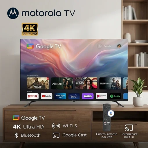 Cod. 144 Smart TV Motorola 65" LED 4K Ultra HD 65MNUHD / Google TV / HDR / Wi-FI 5 &amp; Bluetooth / Google Cast / Dise&ntilde;o Sin Bodes (Bisel Met&aacute;lico) /&nbsp; Control remoto por voz