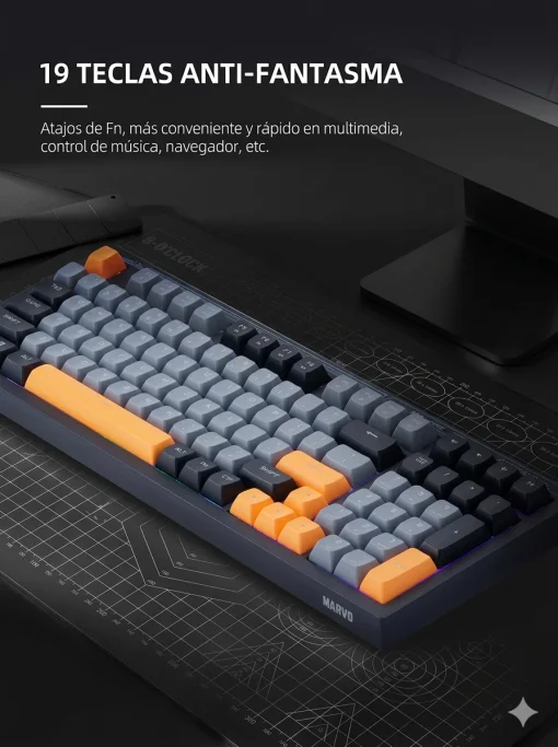 Cod. 286 Teclado Marvo Soldat S50B (K638B) / Silencioso / Retroiluminado vibrante mixtos / FN Multimedia / anti-ghosting 19 teclas / 98 teclas Espa&ntilde;ol