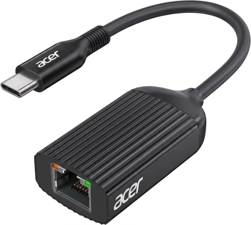 Cod. 175  Adaptador de Red ACER ODK440 / USB-C a Ethernet Gigabit / compatible con Thunderbolt 3/4 a RJ45 / Plug and Play / Carcasa de aluminio - black