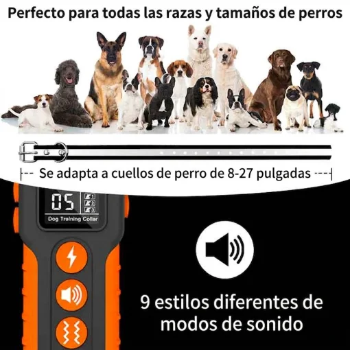 Cod. 1184 Collar de Entrenamiento P/Perros PD 518-1 Orange / Recargable, Impermeable IPX7 / 3*Modos (Sonido, Vibraci&oacute;n, Choque) / Con Control Remoto y Pantalla LCD