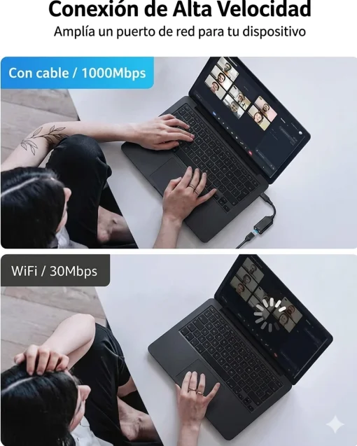 Cod. 175  Adaptador de Red ACER ODK440 / USB-C a Ethernet Gigabit / compatible con Thunderbolt 3/4 a RJ45 / Plug and Play / Carcasa de aluminio - black