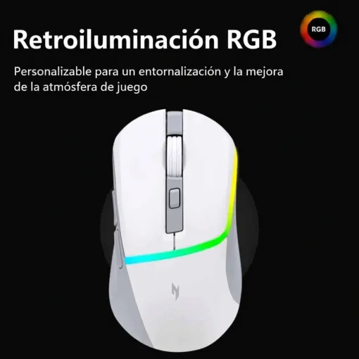 Cod. 299 Mouse Gaming ACER NITRO OMR246 / Tri-modo Wireless (2.4G &amp; BT 5.0) + cable / 7200 DPI / RGB din&aacute;mico / 6 botones / Dise&ntilde;o Ergon&oacute;mico /8 ultraligero (73g) / Bat. 500mAh