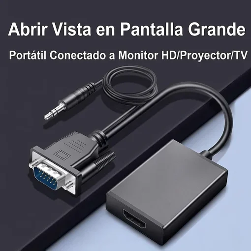 Cod. 480 Adaptador VGA a HDMI Full HD (1080p) con Audio 3.5mm. / Plug &amp; Play