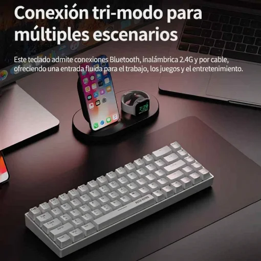 Cod. 301 Teclado Mec&aacute;nico ACER NITRO OKR252 SP WT / Tri-modo: (Wireless 2.4G + BT &amp; cableado) / Switch Rojo / Iluminaci&oacute;n RGB (modos Din&aacute;micos) / Bat. 2000 mAh / 68 teclas, Espa&ntilde;ol