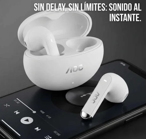 Cod. 133 Aud&iacute;fonos AOC ACT1501WT / Bluetooth&reg; 6.0 / Touch Intelligent / Cancelaci&oacute;n Activa ANC / Bat. 350mAh, USB-C