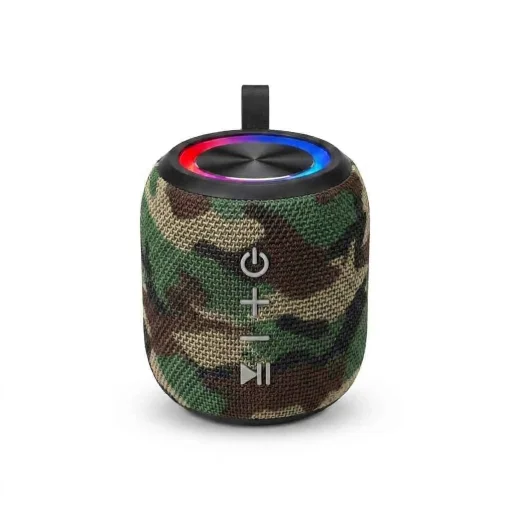Cod. 258 Parlante Bluetooth 5.0 HS-099C / Sonido 360&deg; / 5W / LED-RGB / Radio FM / Lector USB y MicroSD / Bat. Recargable 1200mAh - Camuflaje