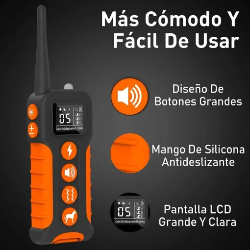 Cod. 1184 Collar de Entrenamiento P/Perros PD 518-1 Orange / Recargable, Impermeable IPX7 / 3*Modos (Sonido, Vibraci&oacute;n, Choque) / Con Control Remoto y Pantalla LCD