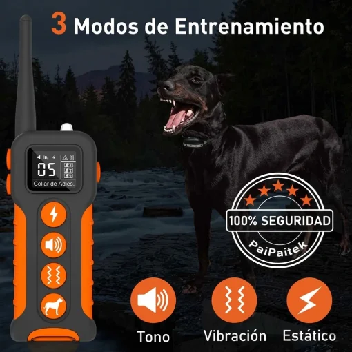 Cod. 1184 Collar de Entrenamiento P/Perros PD 518-1 Orange / Recargable, Impermeable IPX7 / 3*Modos (Sonido, Vibraci&oacute;n, Choque) / Con Control Remoto y Pantalla LCD