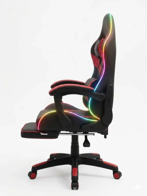 Cod. 1192 Silla Gamer ENV ThroneX Black/Red / Iluminaci&oacute;n RGB + Altavoces / Almohada cabeza y zona lumbar / Rotaci&oacute;n 360&deg; / Reposapi&eacute;s retr&aacute;ctil