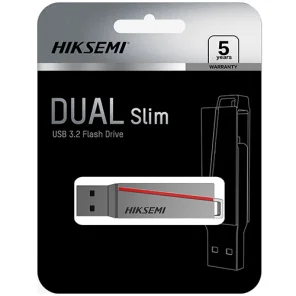 Cod. 226 Flash Memory HIKSEMI DUAL Slim E307C&nbsp;64GB / USB 3.2&nbsp;Tipo-A y USB Tipo-C High Speed OTG / Met&aacute;lico