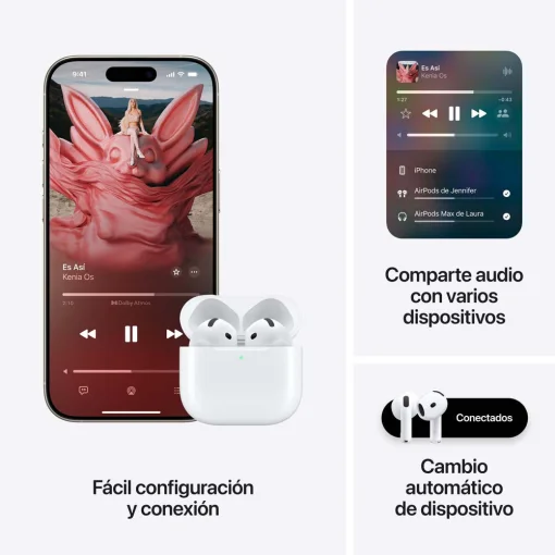 Cod. 145 Aud&iacute;fonos Apple AirPods 4 con ANC (MXP93LL/A) / BT5.3 / Chip H2 / Cancelaci&oacute;n Activa de Ruido / Audio Adaptativo / Estuche Carga USB-C / IP54