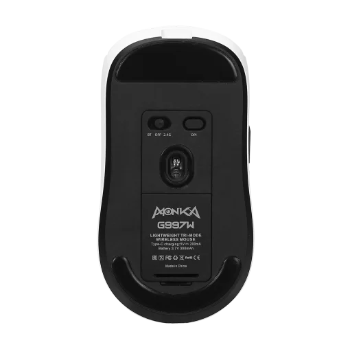 Cod. K:265 Mouse MONKA PRIME G997W Tri-modo Wireless (2.4G &amp; BT 5.1) + cable / 26.000 DPI /&nbsp;tasa sondeo 4K / Chip PixArt PAW3395 / 6 botones programables / Peso (53g) / 100% PTFE (pie) / Bat. 300mAh(hasta 60H) / Dedicado: P/Gamer PRO/Usuario PRO