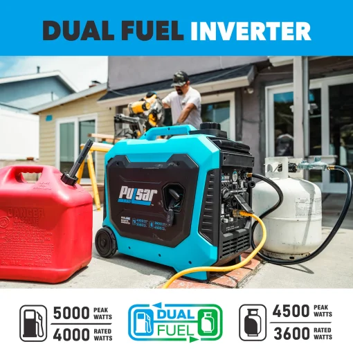 Cod. 234 Generador Inverter Pulsar PG5000BiSRCO 5000W Siliencioso / Dual: Gas o Gasolina 3GL. / Salida: 1*RV 120V 30A (TT-30R), 2*CA 120V 20A (5-20R) 1*USB-A 1* USB-C / arranque de control remoto / detector de CO